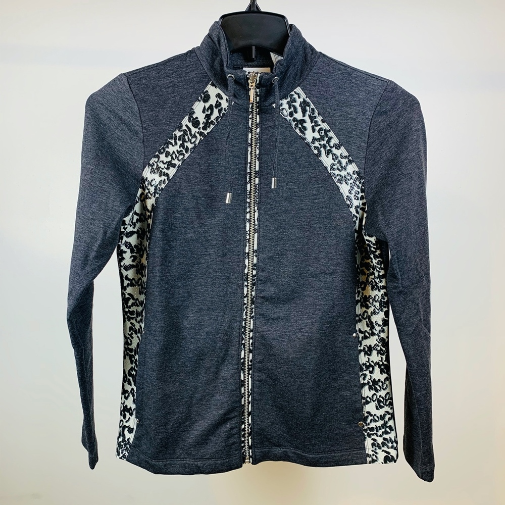 Chico's Zenergy Grey Zipper Jacket Leopard Small